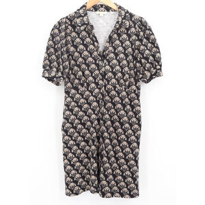 Boden Women's Button Jersey Mini Tea Dress Black Passion Stamp Sz 10